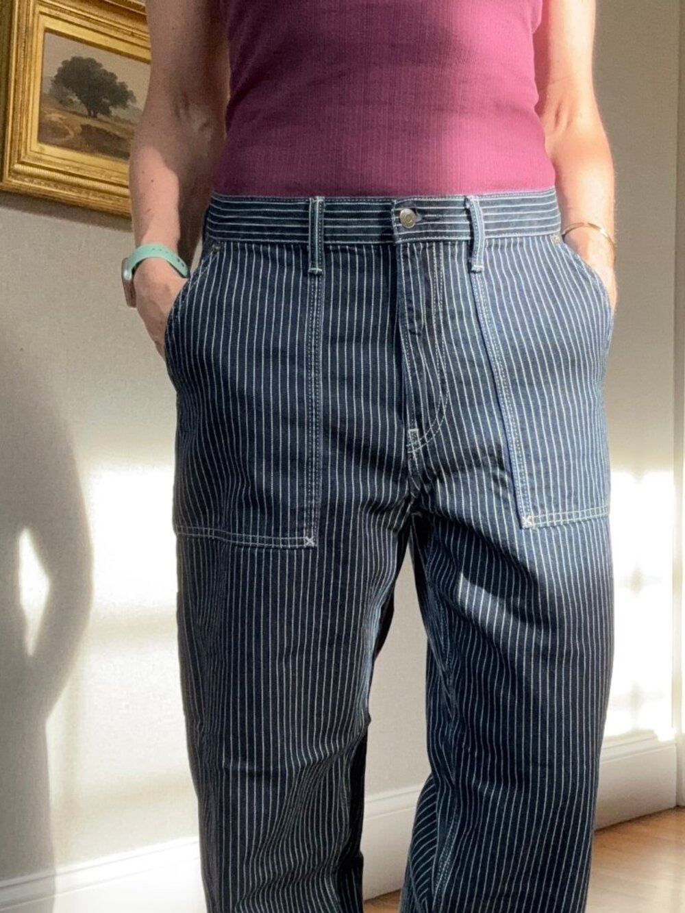 GAP Baggy Carpenter Pants, Pinstripe Railroad Navy Denim  31x30